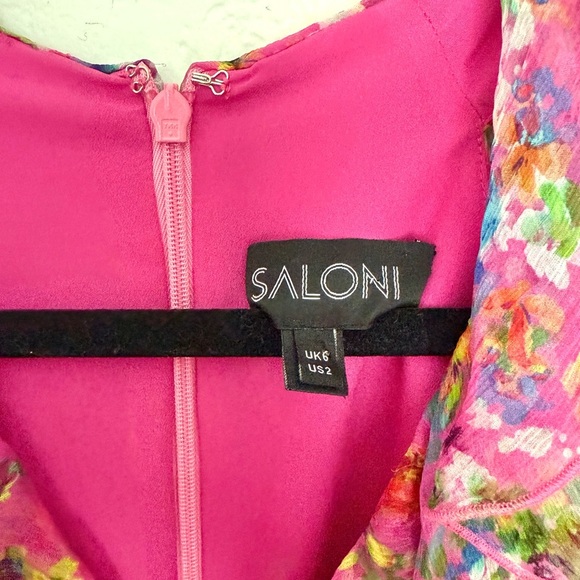 Saloni Silk Floral Pink Ruffle Midi Dress - Picture 5 of 11